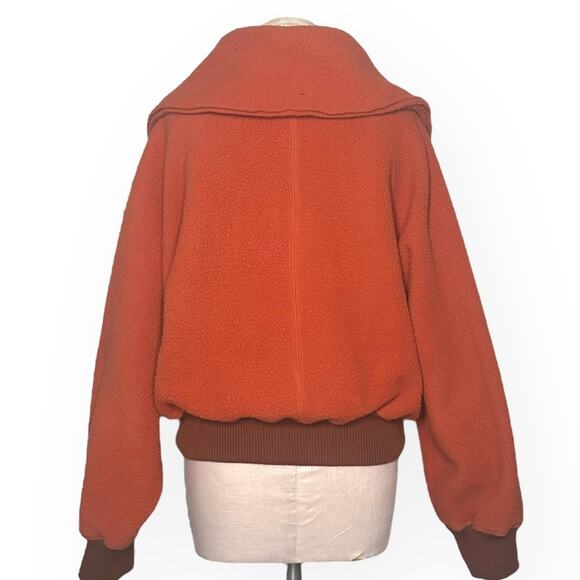FREE PEOPLE Shasta Cardi Sherpa Bomber Jacket Snap Closure Orange Relaxed L - Picture 8 of 14